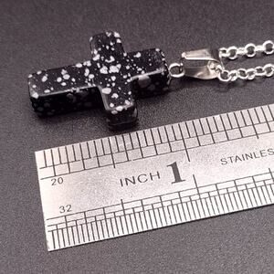 925 Silver Necklace With Black Granite Cross Valentine Anniversary Birthday Gift